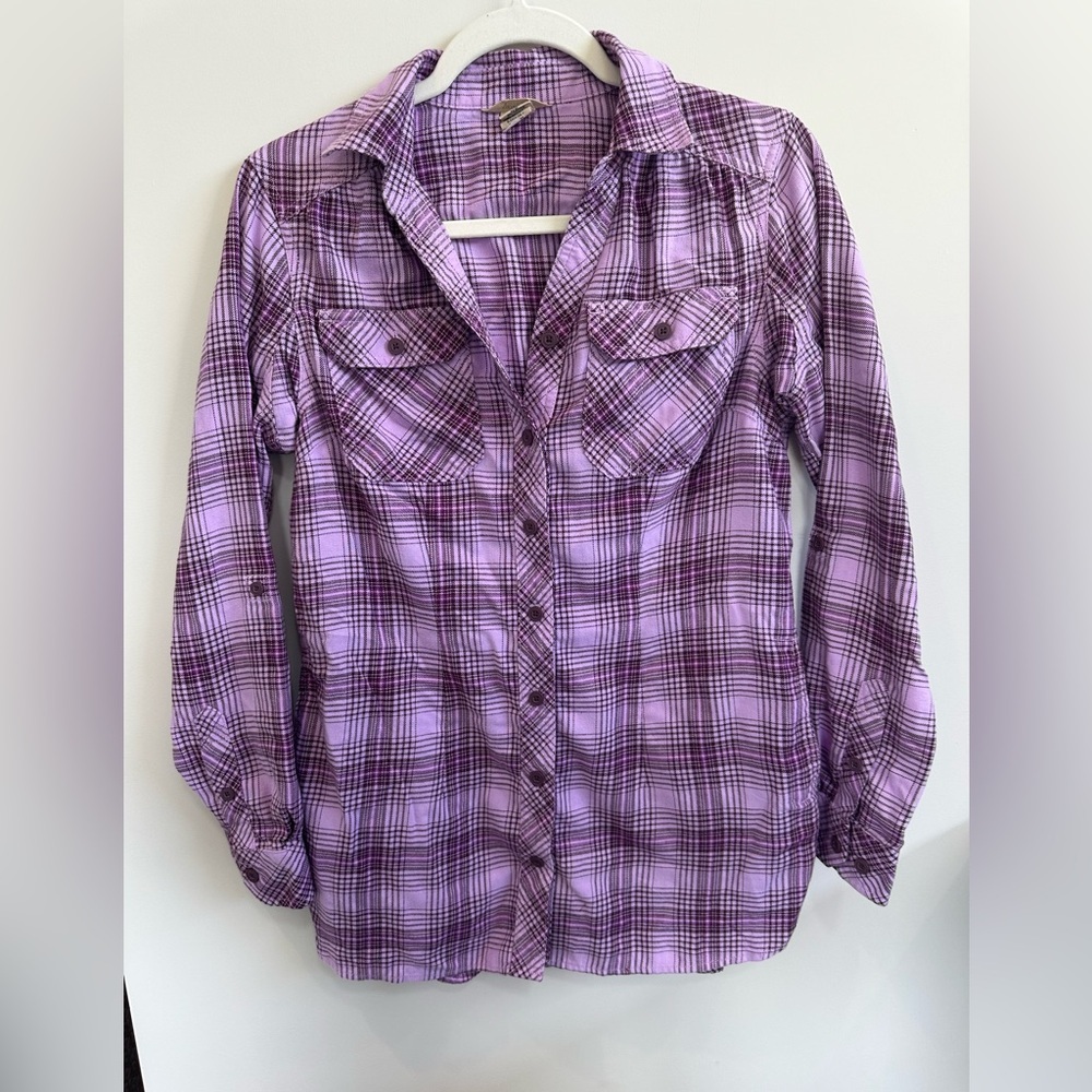 8/$20 Duluth Trading Co Purple Checkered Shirt XS NWOT